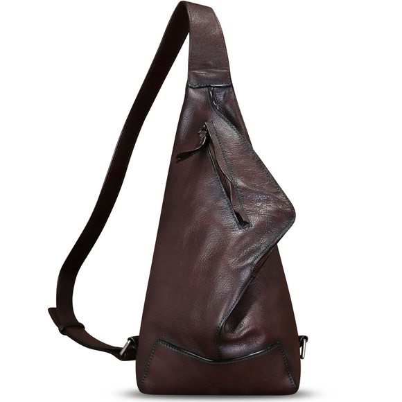 Leather Sling Bag Retro Crossbody Backpack Handmade Chest Shoulder😋 - Picture 1 of 7